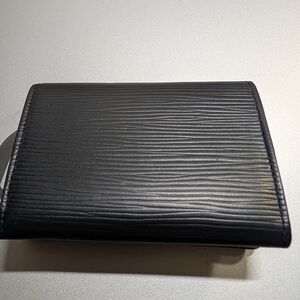 Textured Black Leather Card Wallet LV